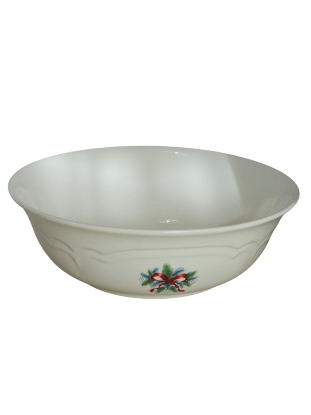 Pfaltzgraff Holly Joy Serving Bowl 8.5" stoneware holiday Christmas red ribbon